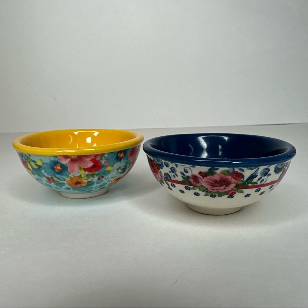 Pioneer Woman Dipping Bowl Condiment Dip Prep 2 Mini Bowls Floral Colorful